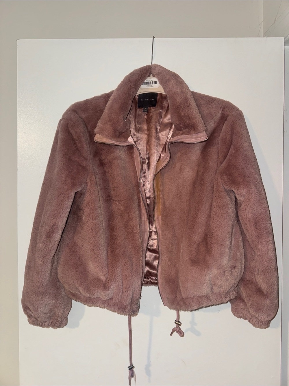 The Limited Womens Plush Faux Fur Zip-Up Jacket in Dusty Rose